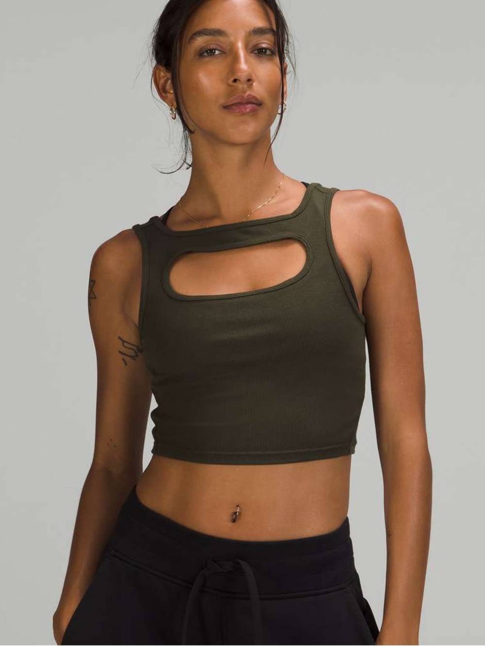 Lululemon LA Front Cut-Out Crop Tank
Dark Olive